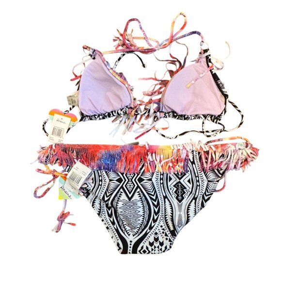 Raisins Bikini Set Womens Size Large Fringe Halter & Tropical Design Multi-Color - Picture 3 of 7